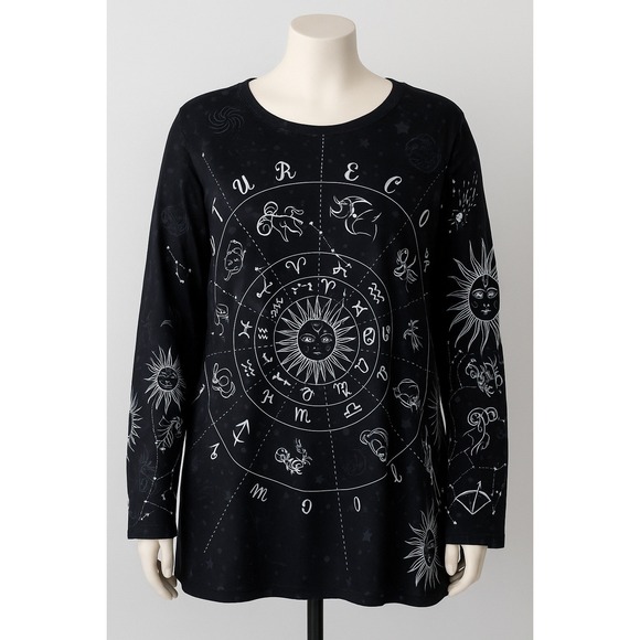 Women 4XL Tunic Top Astrology Zodiac Constellation Sun Moon Tarot Unique Gothic - Picture 1 of 9
